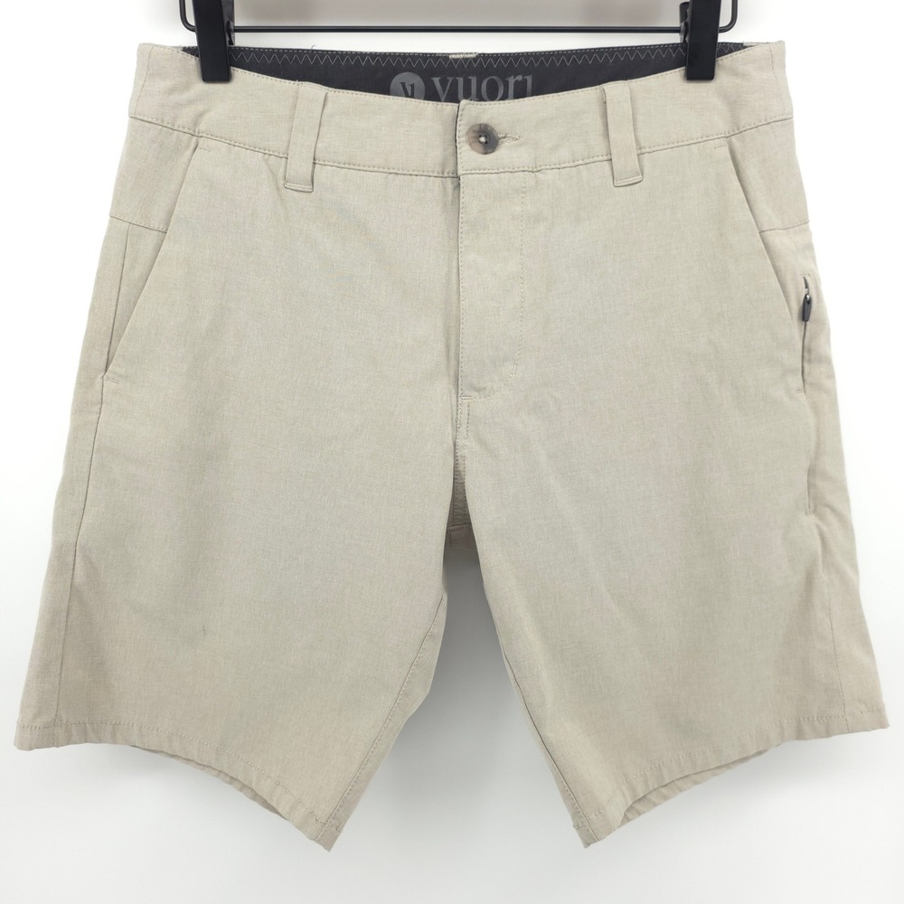 Vuori Aim Short Mens Performance Shorts 28 Beige Hiking Athleisure Activewear